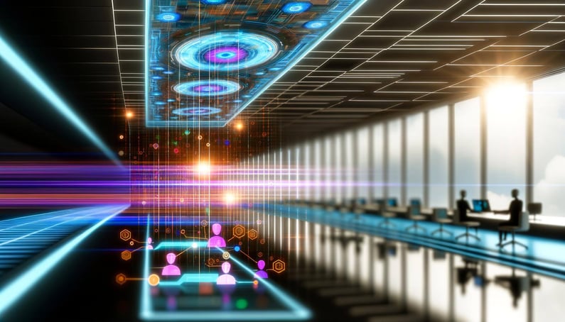 An image of a futuristic technology platform with advanced AI software to analyze data for talent identification and recruitment processes-4