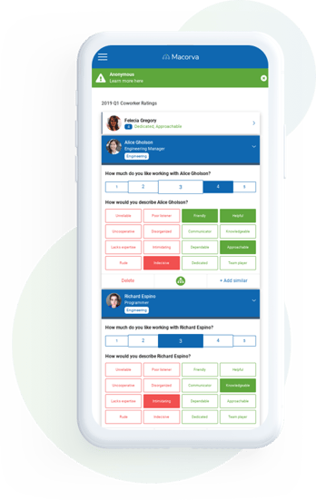 Macorva's equitable 360 feedback workflow