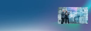 dark blue background with manufacturing team visual
